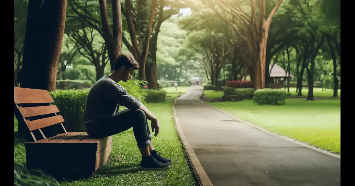 A man sitting alone on a bench in a park