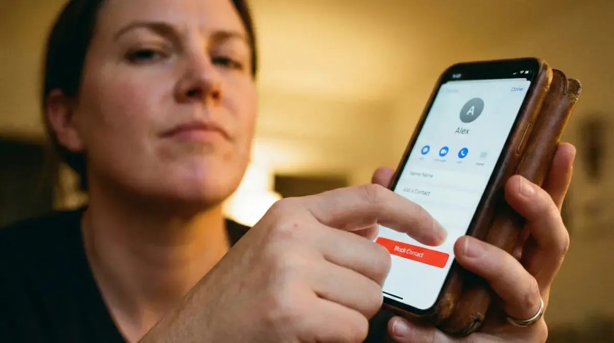 Person blocking narcissist’s phone number to establish no contact boundary