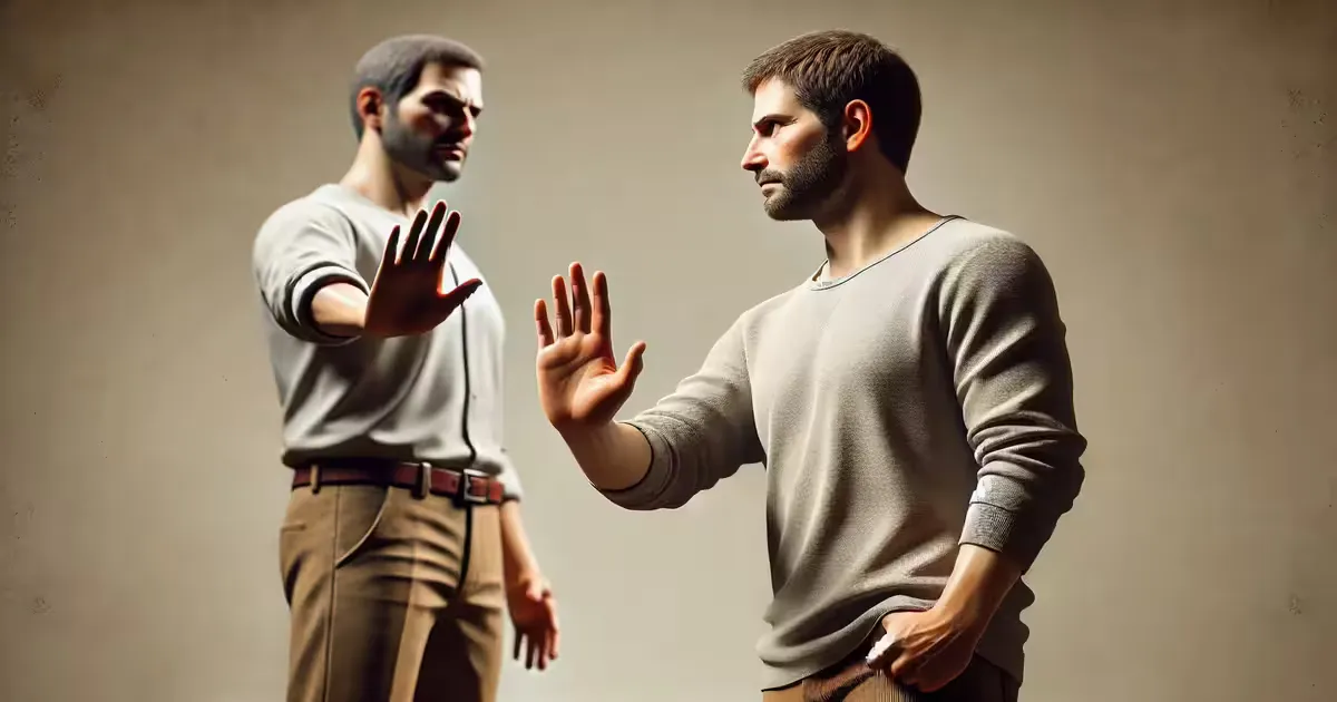 It visually represents the importance of setting firm boundaries and standing up against manipulation